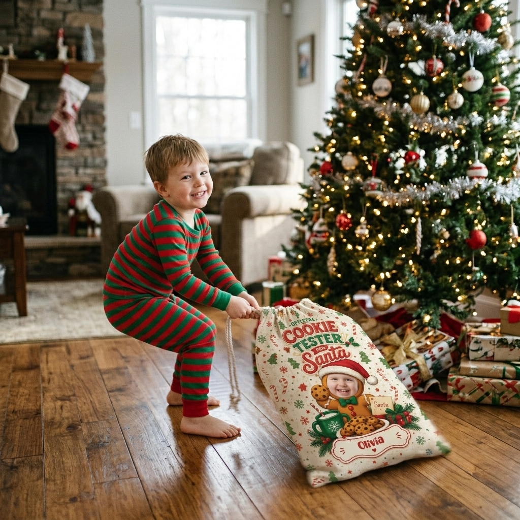 Personalized Official Cookie Taster for Santa Christmas Sack, Custom Name Santa Gift Bag