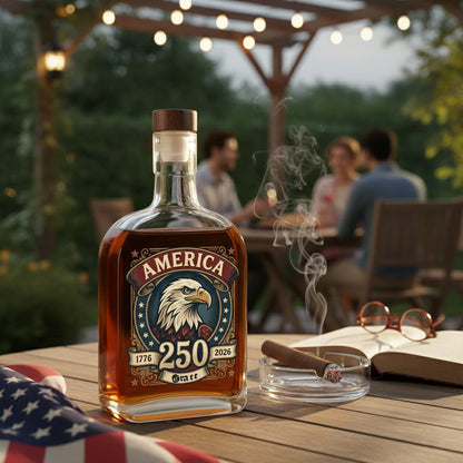 America 250 Years of Freedom Patriotic Eagle Flag Whiskey Bottle