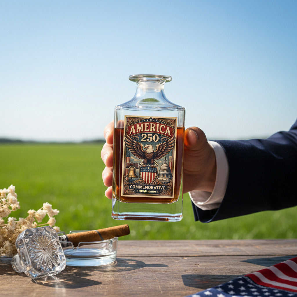 250 Years USA 250th Birthday 1776-2026 Eagle Flag Decanter