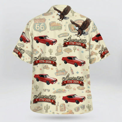 Custom Car Photo 100 Years of Route 66 and America 250th Anniversary Hawaii Shirt