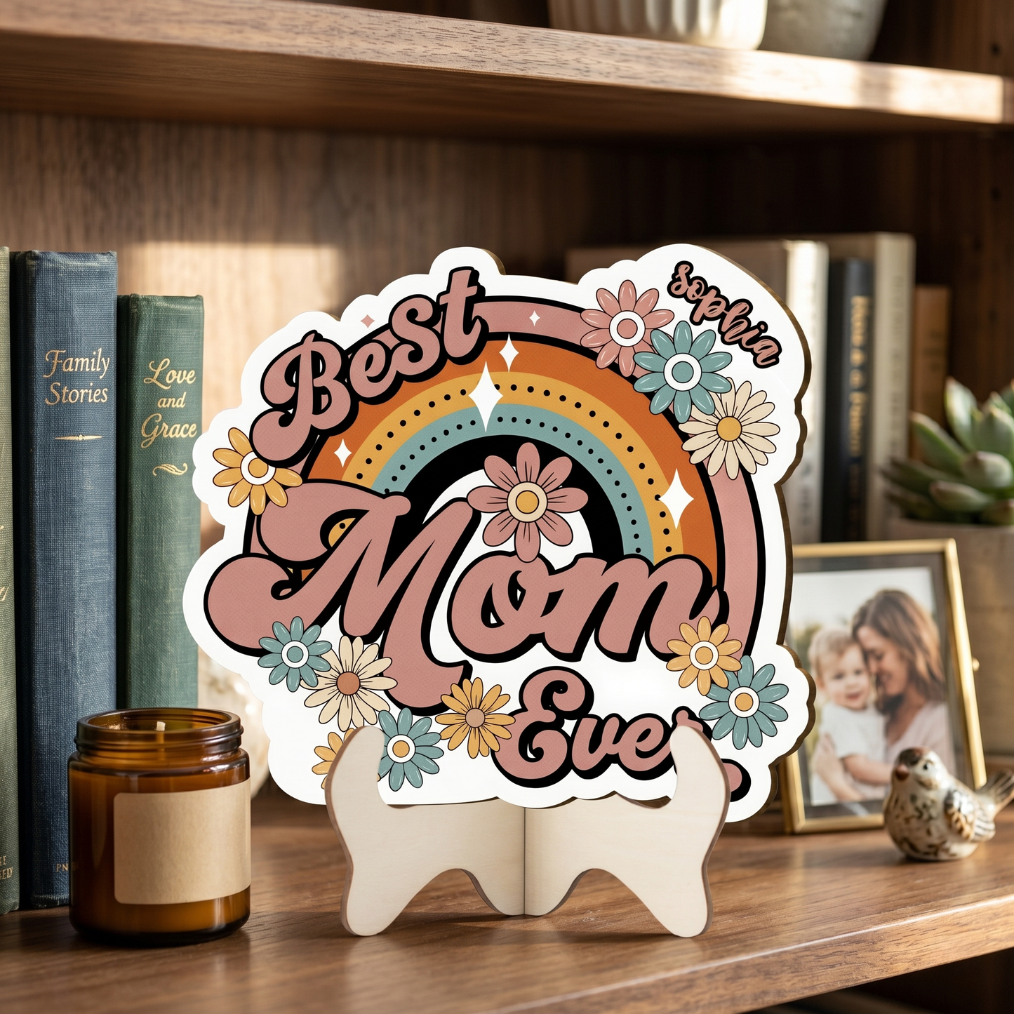 Personalized Layered Wood Block Sign – Custom Family Keepsake Decor for Mom