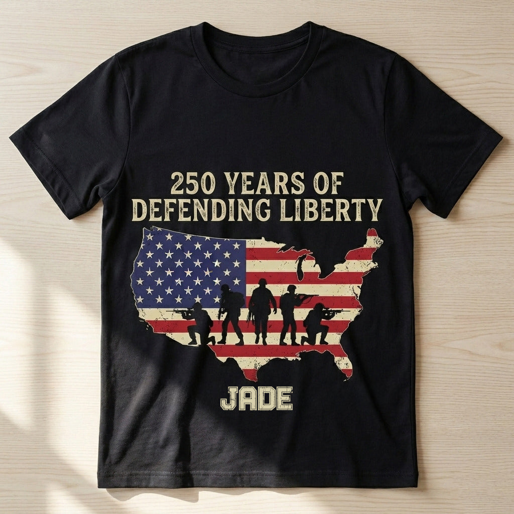 250 Years of Defending Liberty Shirt – Patriotic Military USA Map T-Shirt Personalized Veteran Tribute Tee