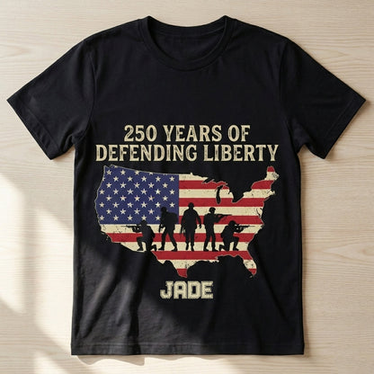 250 Years of Defending Liberty Shirt – Patriotic Military USA Map T-Shirt Personalized Veteran Tribute Tee