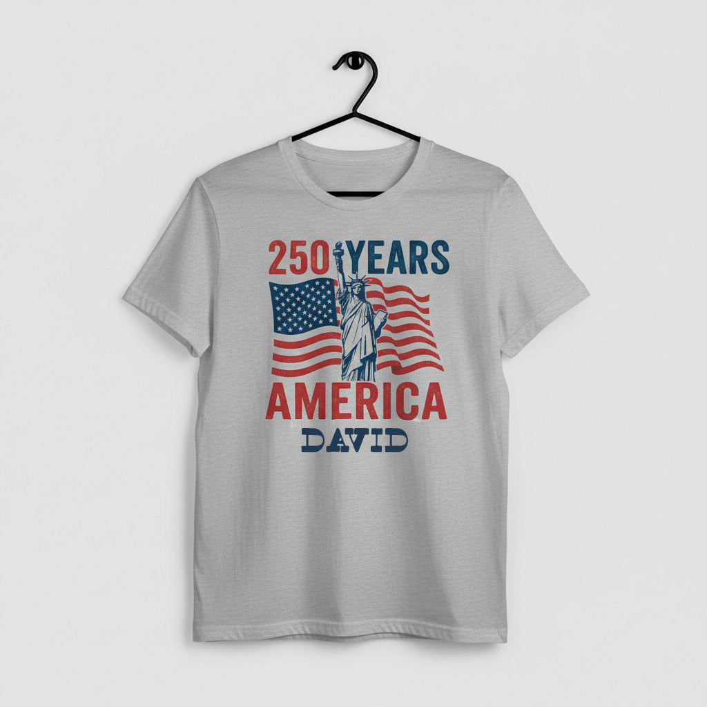 Personalized USA 250 Years America T-Shirt – 1776–2026 Patriotic Statue of Liberty Custom Name Shirt