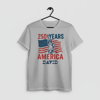 Personalized USA 250 Years America T-Shirt – 1776–2026 Patriotic Statue of Liberty Custom Name Shirt