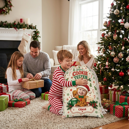 Personalized Official Cookie Taster for Santa Christmas Sack, Custom Name Santa Gift Bag