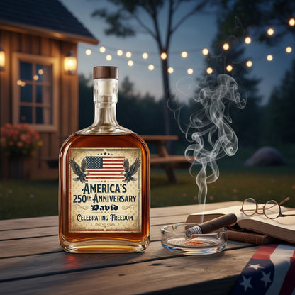 250 Years USA 250th Birthday 1776-2026 Eagle Flag Whiskey Bottle