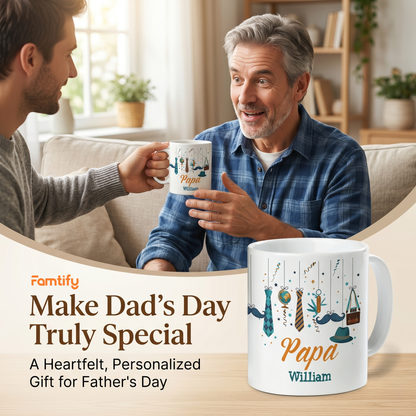 Personalized Papa Mug with Name – Father’s Day Gift Coffee Cup for Dad, Custom Name Mug for Papa, Birthday Gift for Father