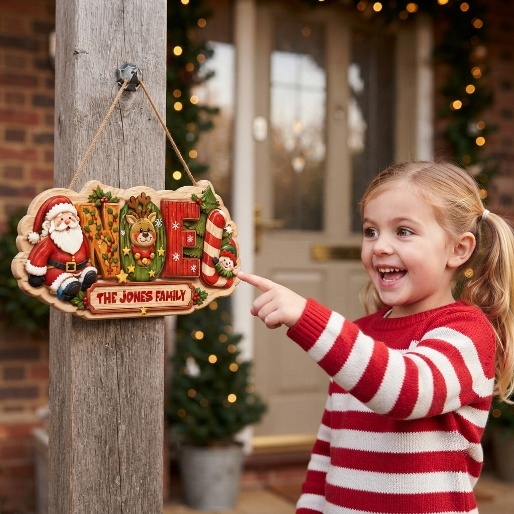 Personalized Festive NOEL Christmas Characters Custom Shape Wood Sign, Custom Family Name Santa Reindeer Elf Candy Cane Hanging Wooden Plaque, Holiday Door & Wall Decor Family Gift
