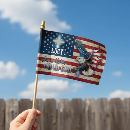 One Nation Under God Handheld Flag – Personalized Patriotic USA Eagle Flag