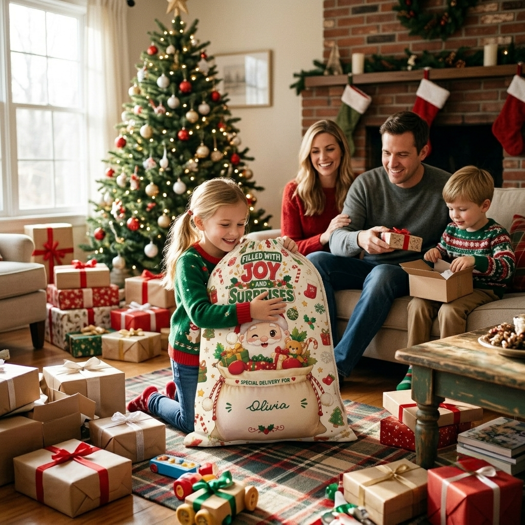 Filled with Joy & Surprises Christmas Sack | Reusable Santa Gift Bag