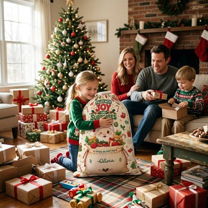 Filled with Joy & Surprises Christmas Sack | Reusable Santa Gift Bag