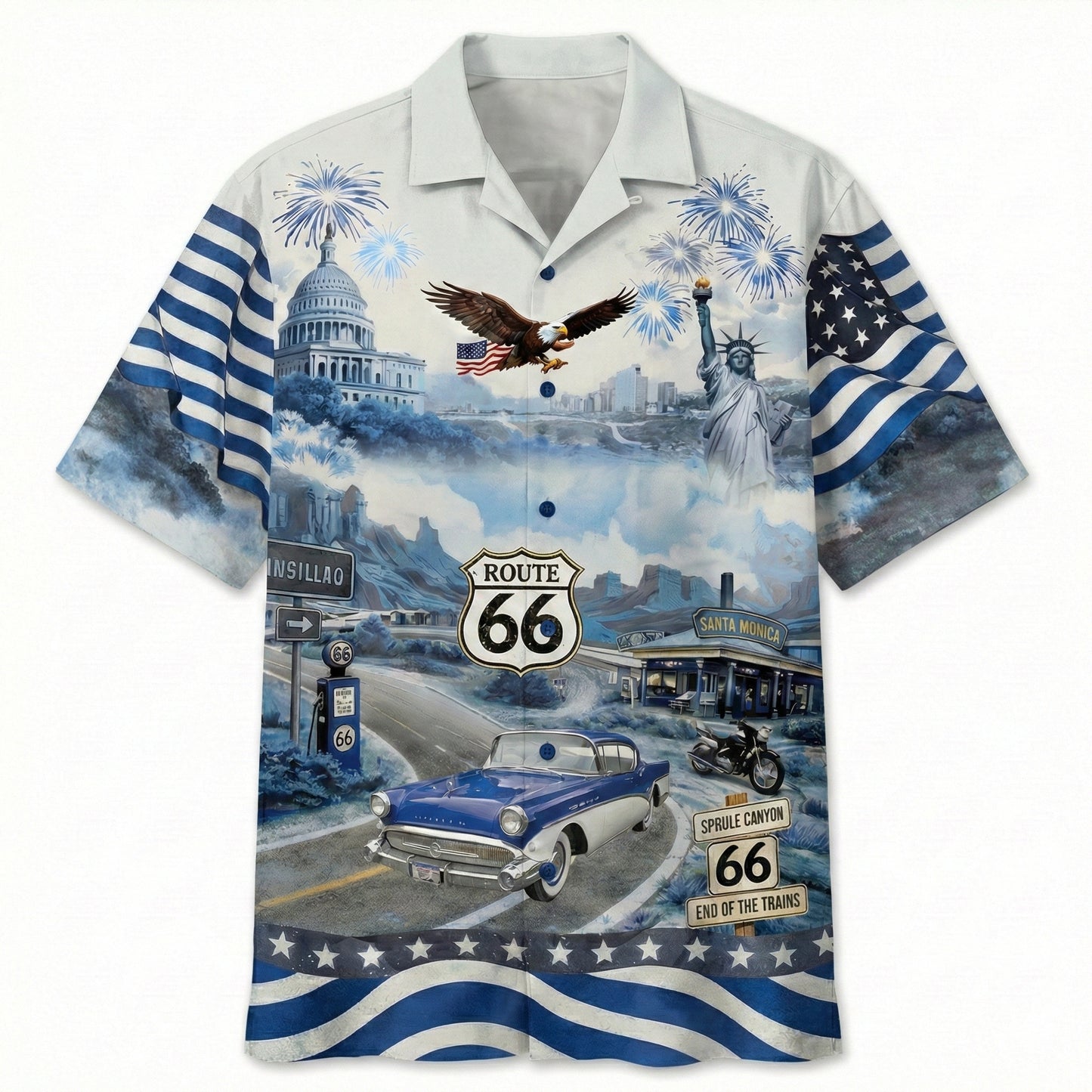 Celebrate 100 Years of Road Route 66 and America 250th Anniversary Custom Car Photo Hawaiian Shirt