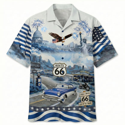 Celebrate 100 Years of Road Route 66 and America 250th Anniversary Custom Car Photo Hawaiian Shirt