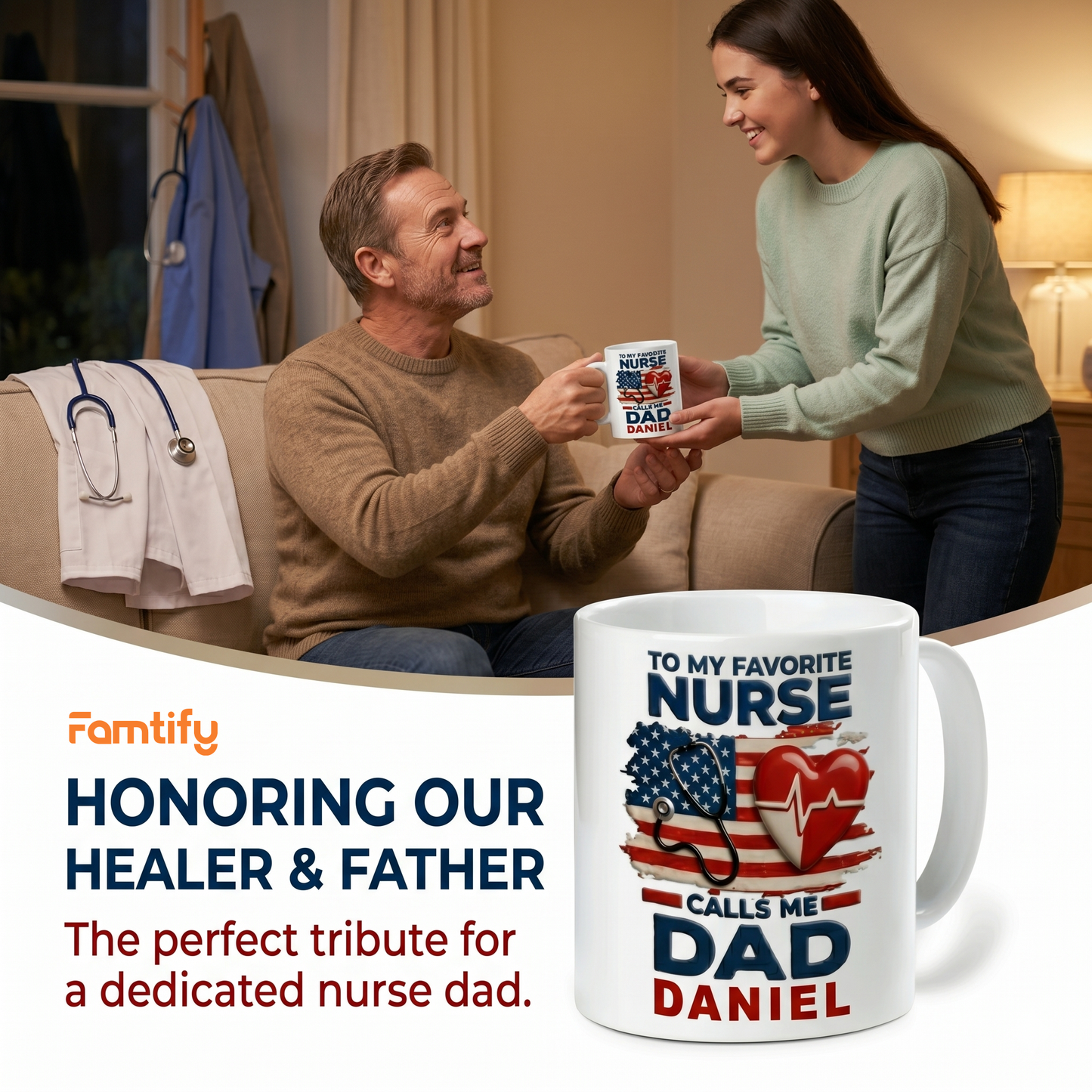 Personalized Dad Mug – My Favorite Nurse Calls Me Dad Custom Name Coffee Mug