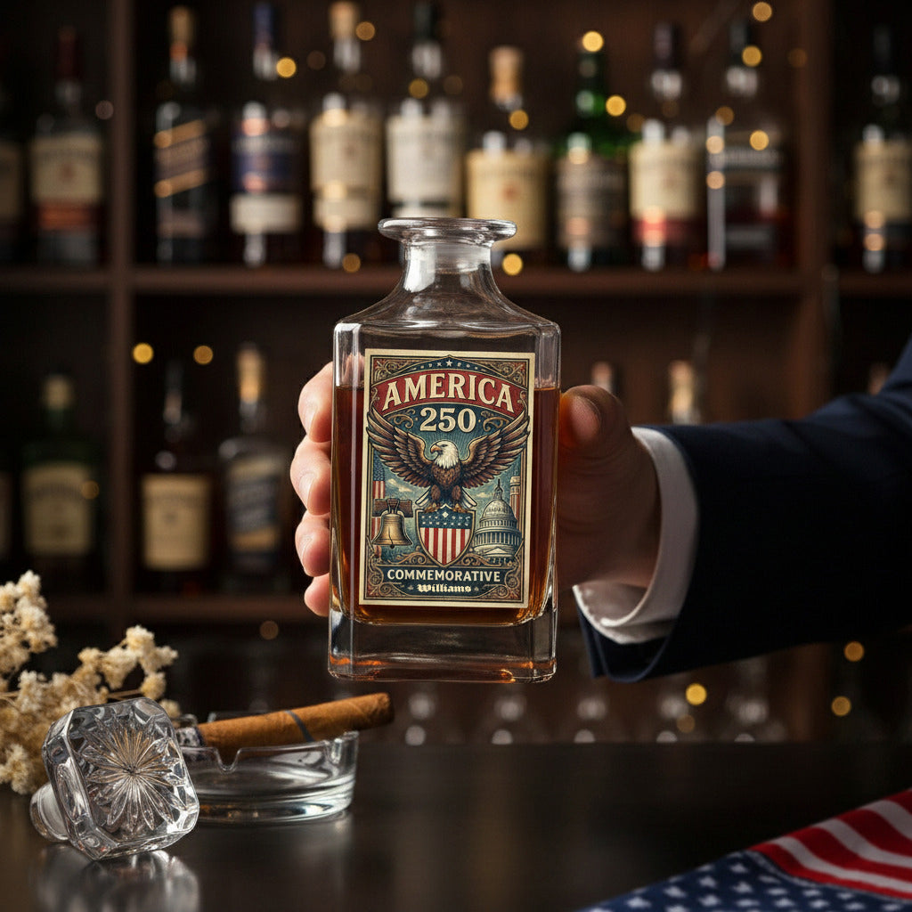 250 Years USA 250th Birthday 1776-2026 Eagle Flag Decanter