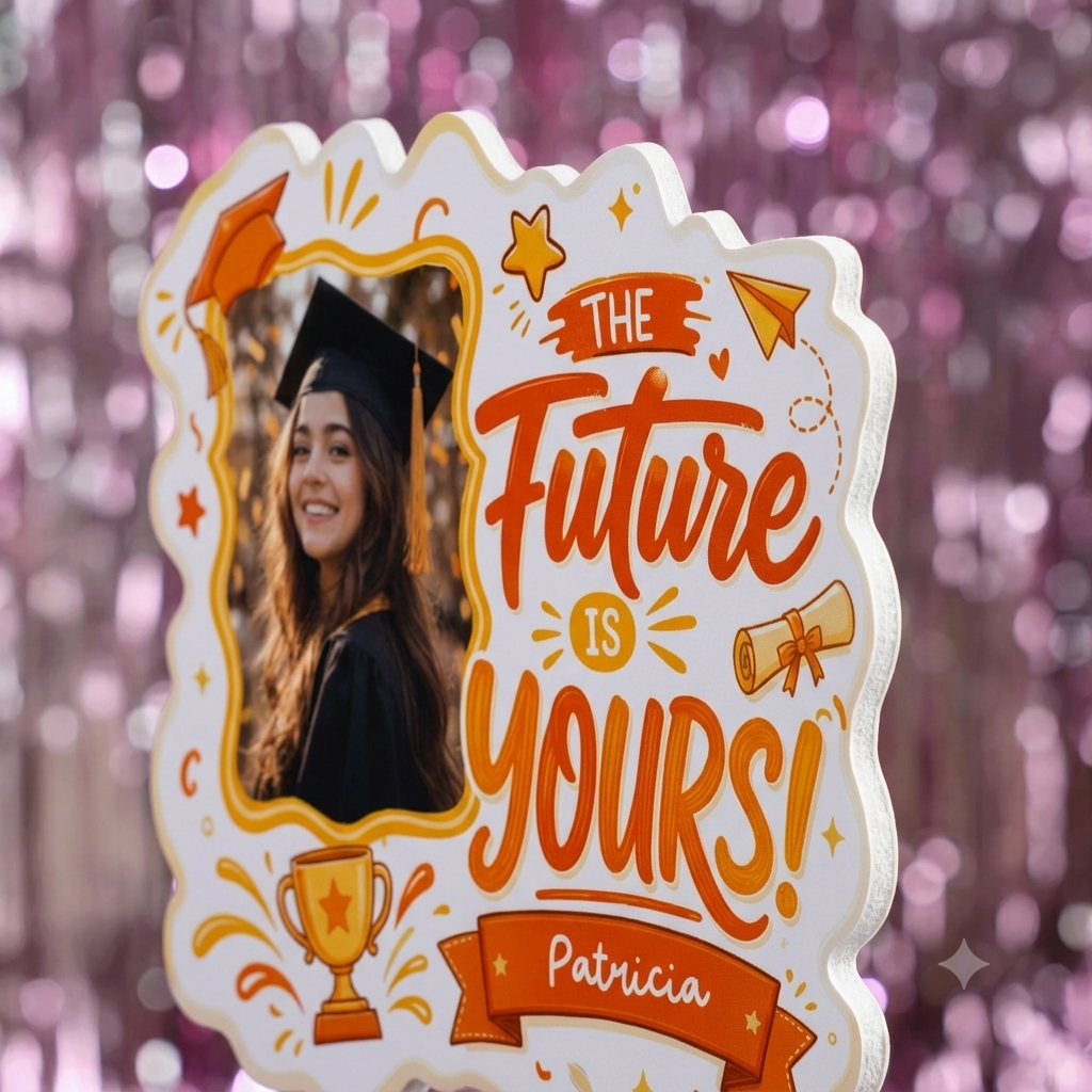 The Future Is Yours Orange Custom Shape Photo Hand Fan with Photo, Name Graduation Party Fan