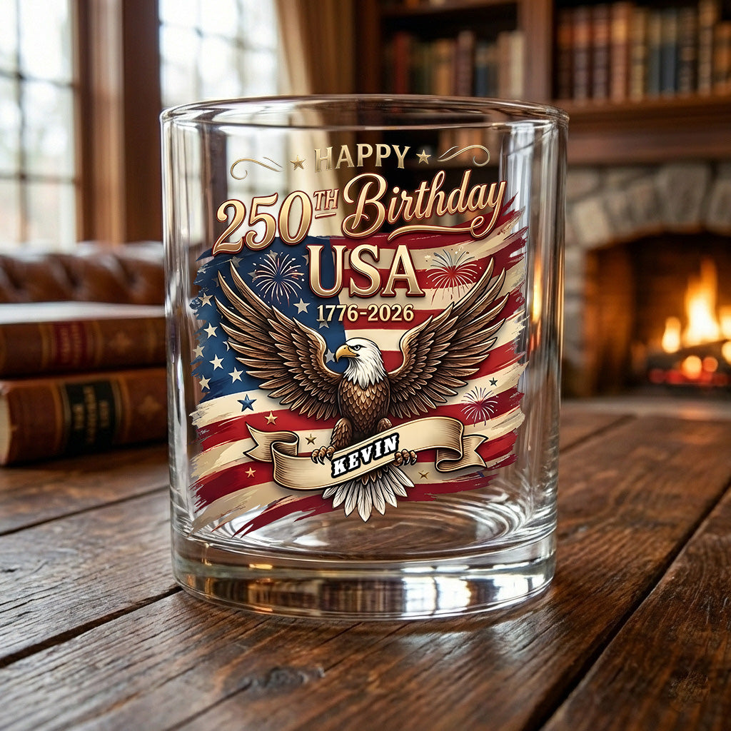 Happy 250th Birthday America Flag Patriotic Whiskey Glass