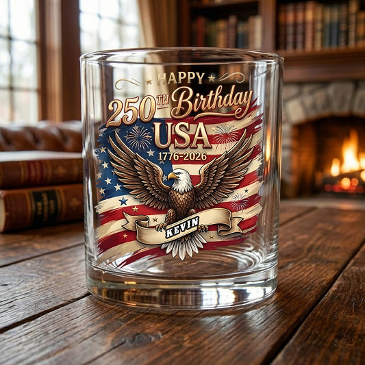 Happy 250th Birthday America Flag Patriotic Whiskey Glass