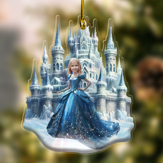 Ice Princess Photo Acrylic Ornament – Custom Face Christmas Gift for Daughter or Kids