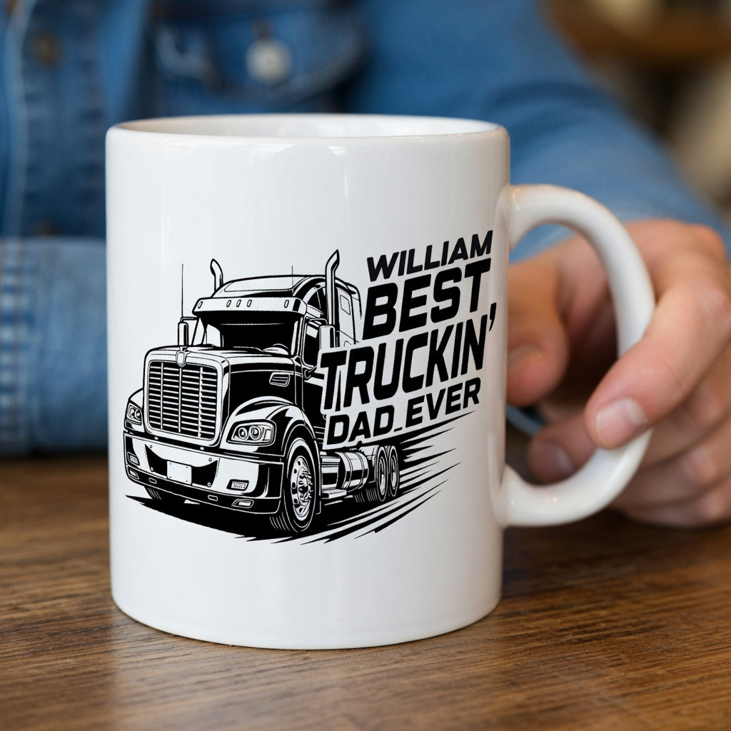 Custom Name Best Truckin’ Dad Ever Mug – Personalized Truck Driver Gift for Dad