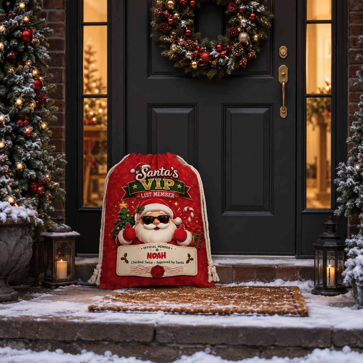 Personalized Santa's VIP List Member Christmas Sack, Custom Name Santa Gift Bag