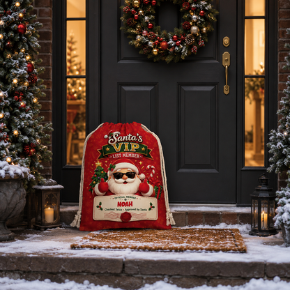 Personalized Santa's VIP List Member Christmas Sack, Custom Name Santa Gift Bag