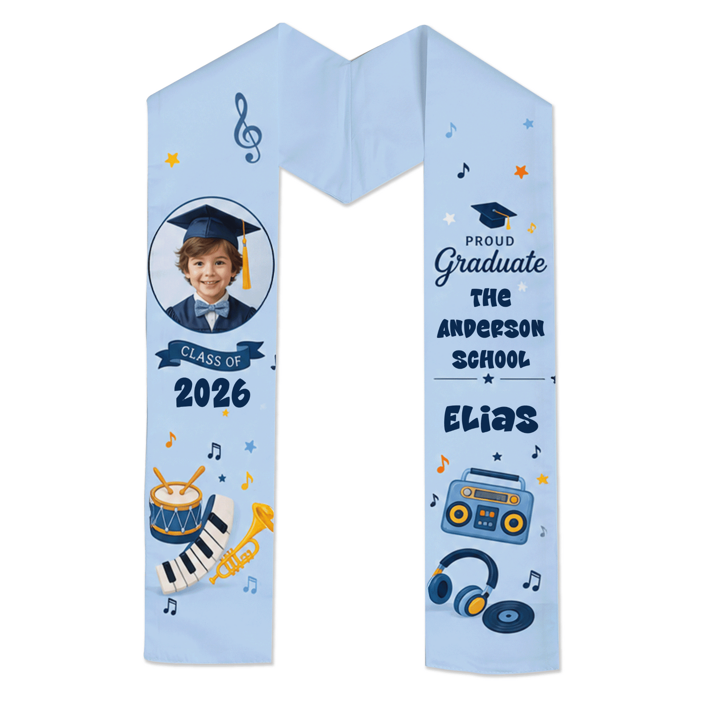 Personalized Music Theme Kid Graduation Stole – Custom Name