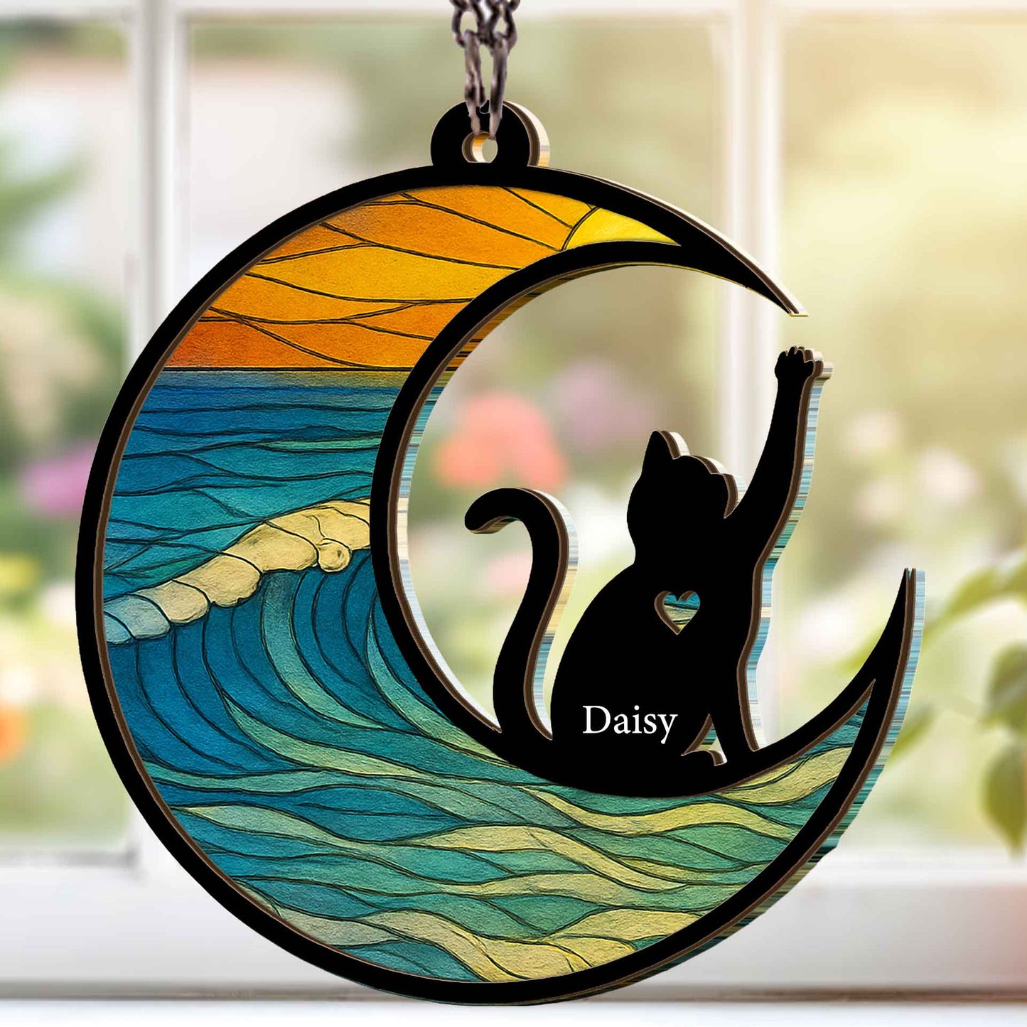 Personalized Cat Loss Suncatcher Wood and Acrylic Ornament – Pet Memorial Gift