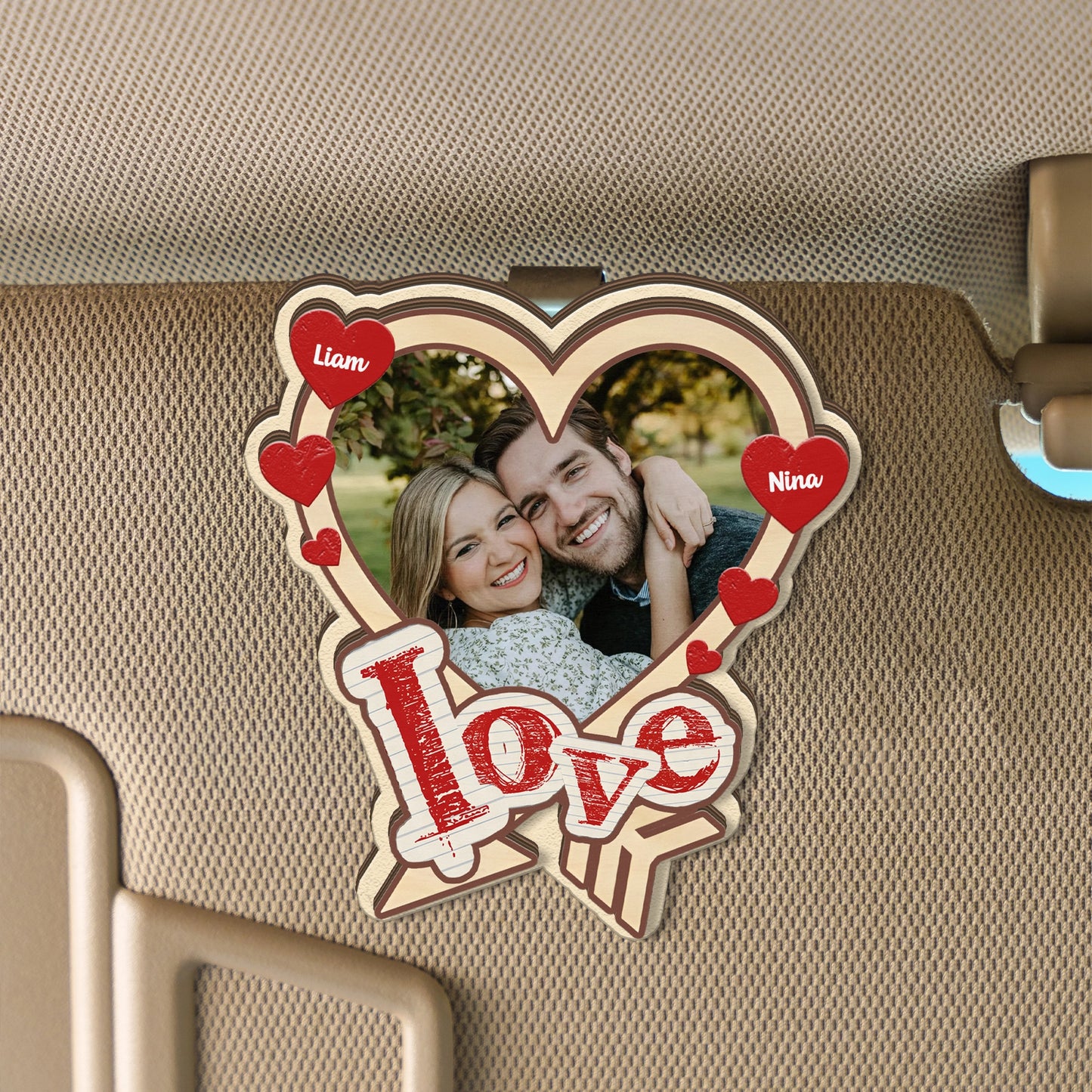 A Daily Love Reminder – Romantic Car Gift for Couples – Personalized Photo 2-Layer Wooden Car Clip