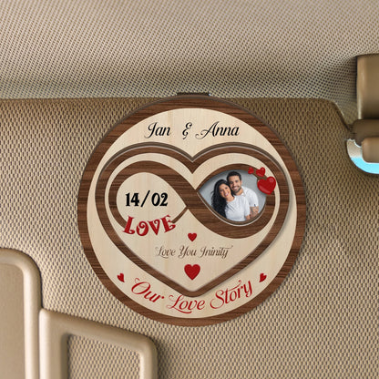 Love You To Infinity – Meaningful Car Gift for Couples – Personalized Photo 2-Layer Wooden Car Clip