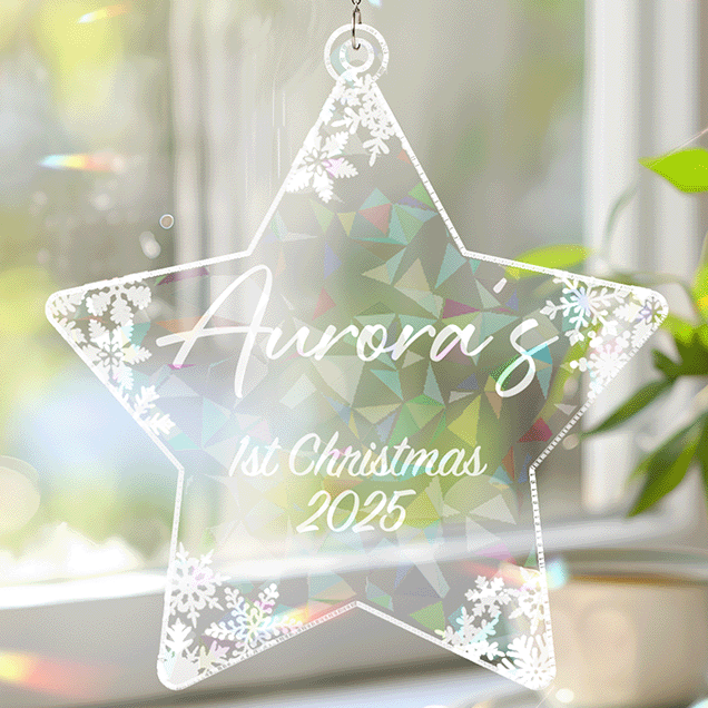 Baby’s First Christmas Ornament – Custom Hologram Acrylic Star Snowflake Decoration