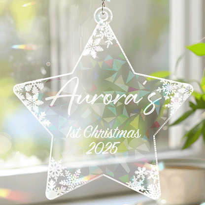 Baby’s First Christmas Ornament – Custom Hologram Acrylic Star Snowflake Decoration
