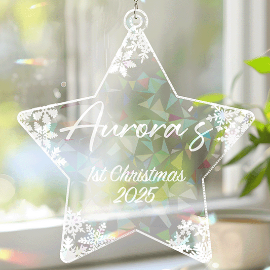 Baby’s First Christmas Ornament – Custom Hologram Acrylic Star Snowflake Decoration