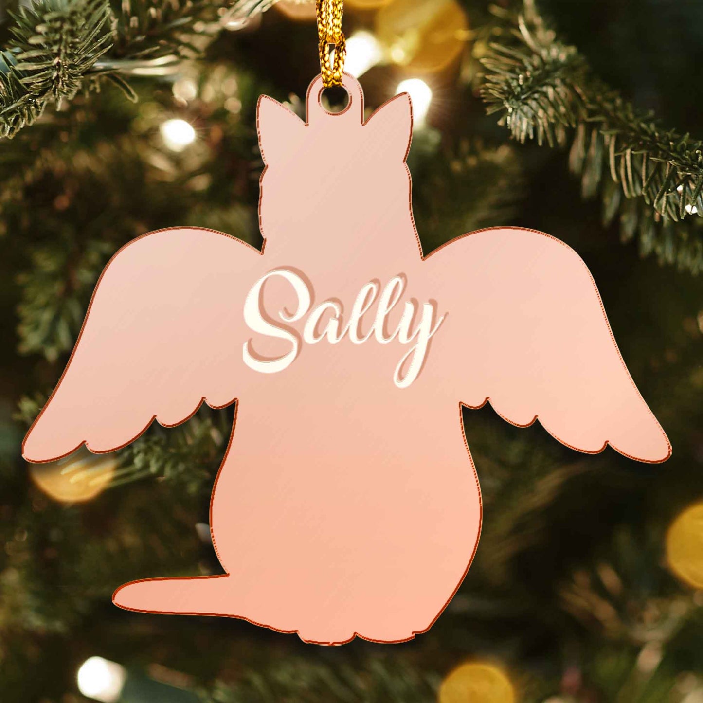 Memorial Cat With Wings Mirrored Acrylic Christmas Ornament