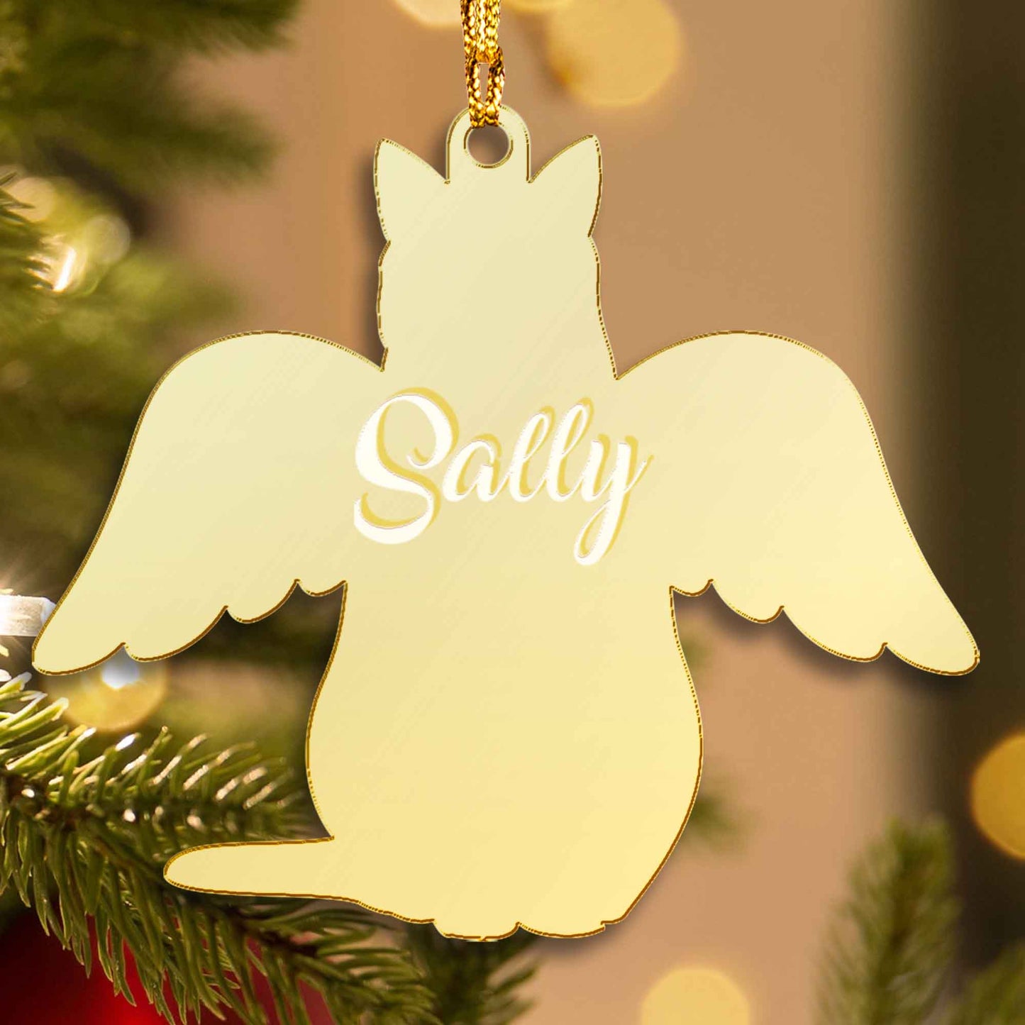 Memorial Cat With Wings Mirrored Acrylic Christmas Ornament