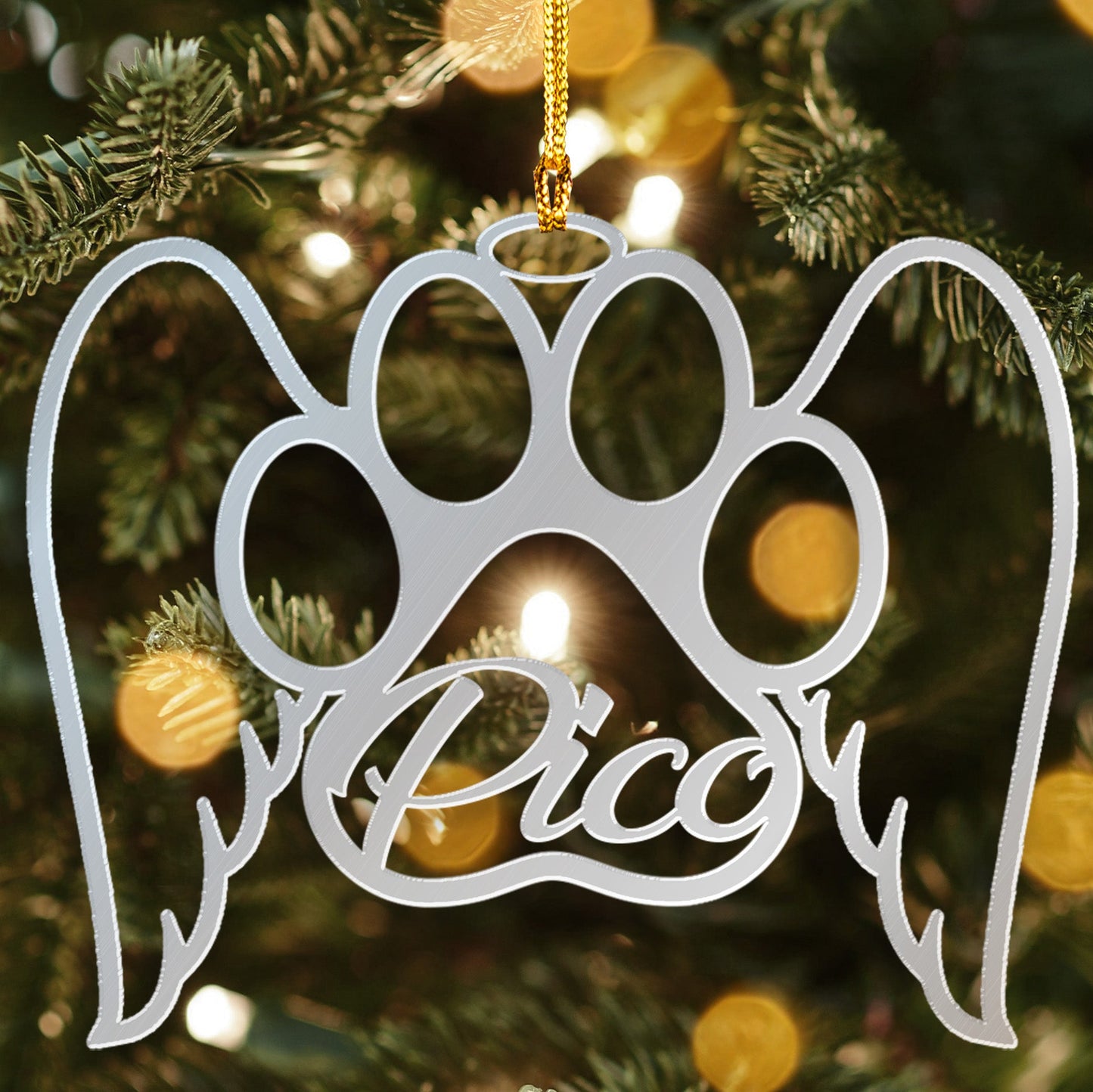 Memorial Loss Of Pet Paw With Angel Wings Mirrored Acrylic Ornament - Custom Pet's Name Gift