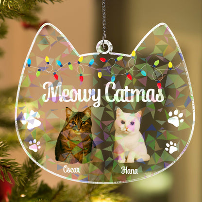 Meowy Catmas – Custom Acrylic Hologram Ornament for Cat Lovers Christmas Gift
