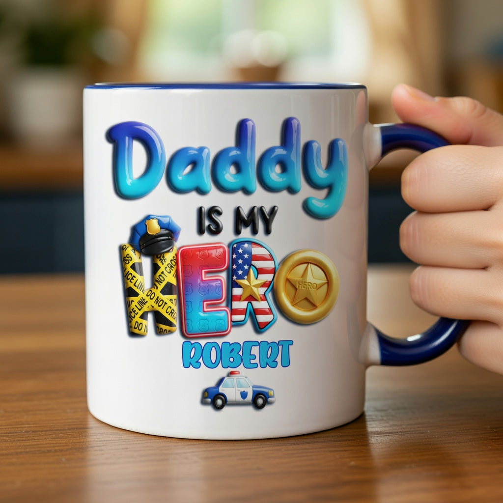 Personalized Police Dad Mug – My Daddy Is My Hero Accent Coffee Mug