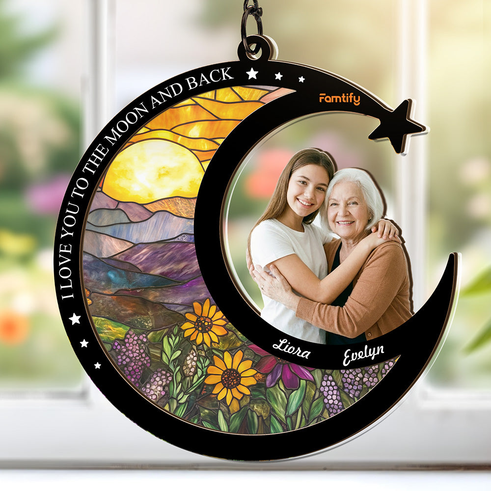 Moon Shaped Personalized Photo Acrylic Suncatcher Gift for Mom and Grandma