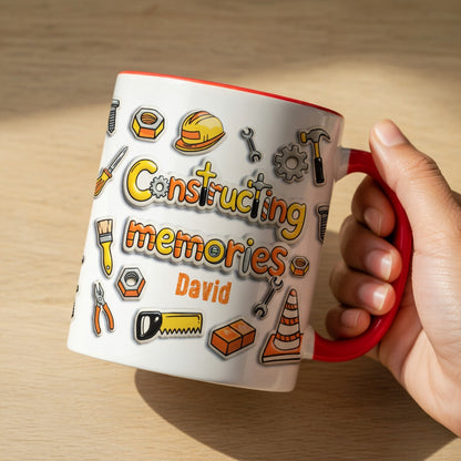 Personalized Dad Construction Mug – “Constructing Memories” Custom Name Coffee Mug
