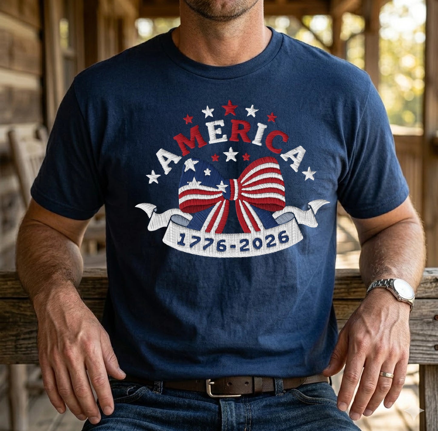 Embroidered America 250 - Patriotic T-Shirt