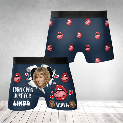 Torn Open Just for You – Playful Funny Gift for Husband or Boyfriend – Personalized Photo Men’s Boxer Briefs