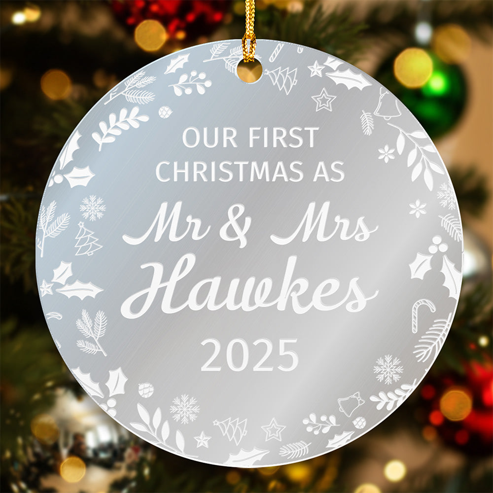Our First Christmas as Mr & Mrs – Personalized Mirrored Acrylic Ornament