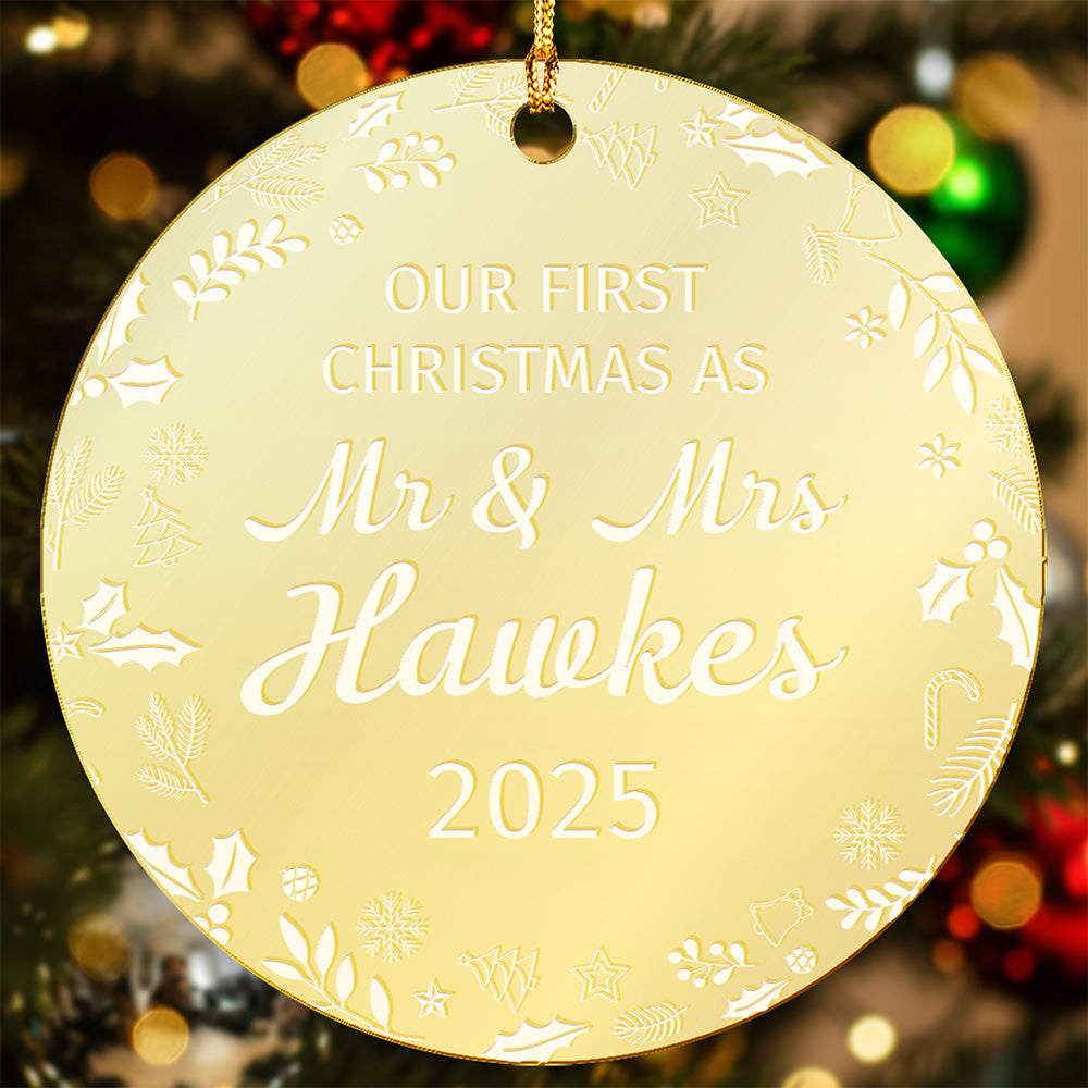 Our First Christmas as Mr & Mrs – Personalized Mirrored Acrylic Ornament
