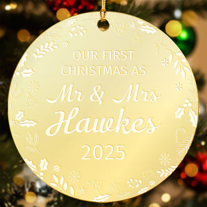 Our First Christmas as Mr & Mrs – Personalized Mirrored Acrylic Ornament