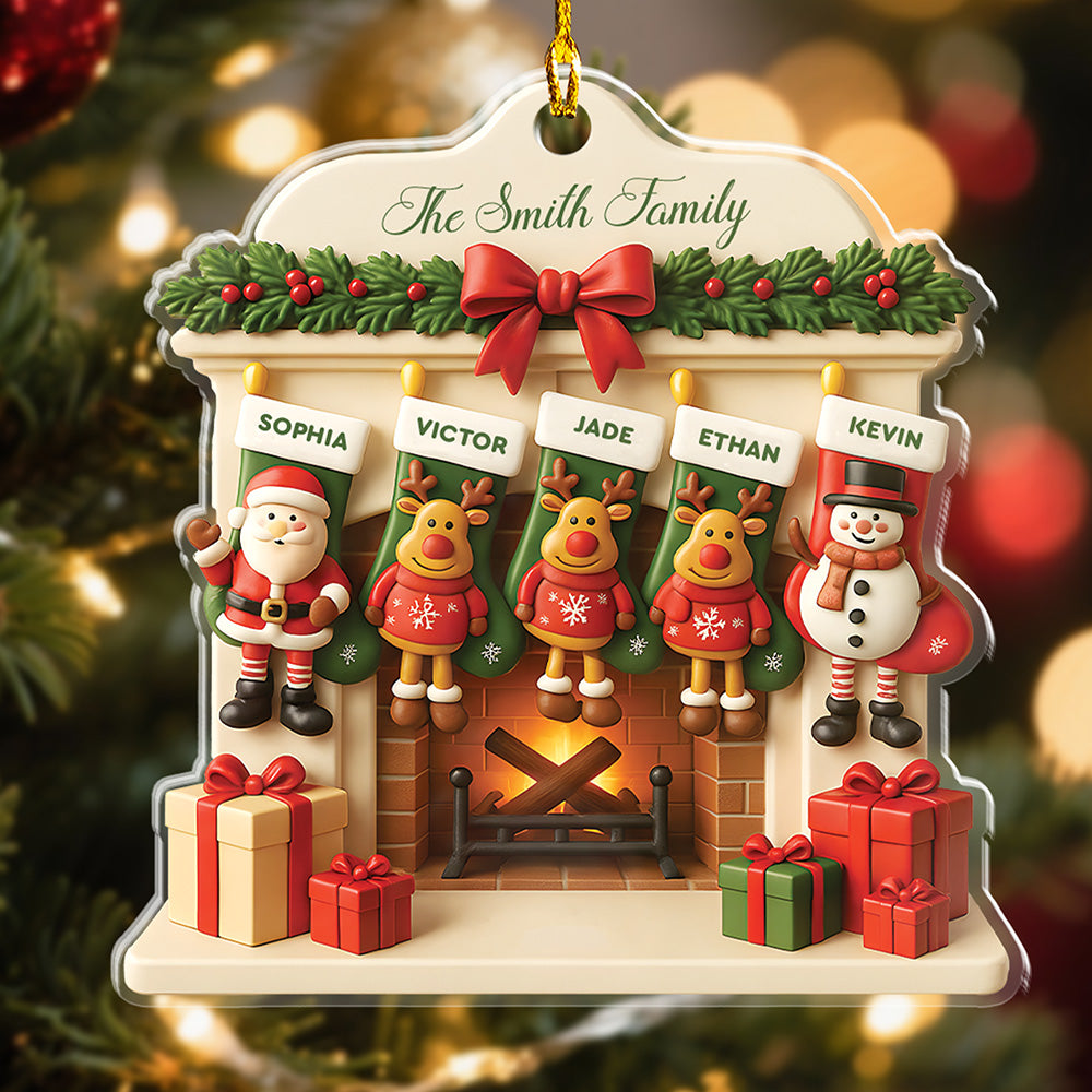 Custom Family Christmas Gift - Personalized Fireplace Stocking Acrylic Ornament