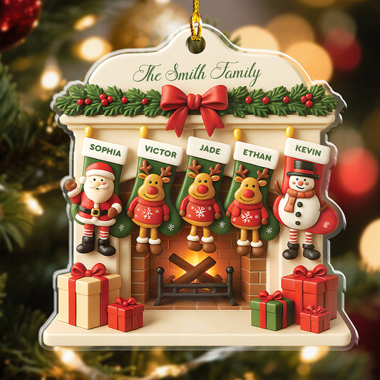 Custom Family Christmas Gift - Personalized Fireplace Stocking Acrylic Ornament