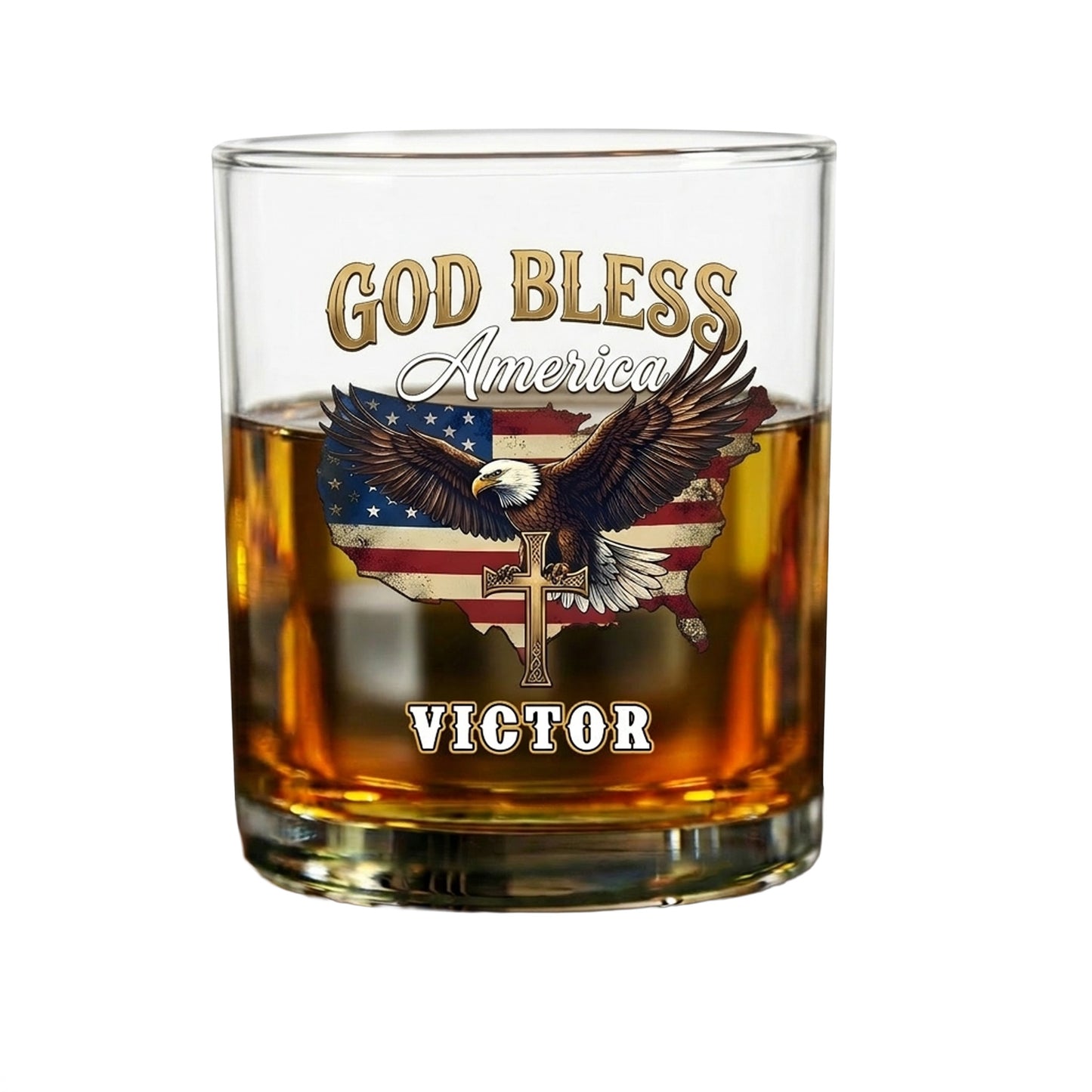Patriotic 250th Anniversary God Bless America Eagle 1776–2026 Whiskey Glass