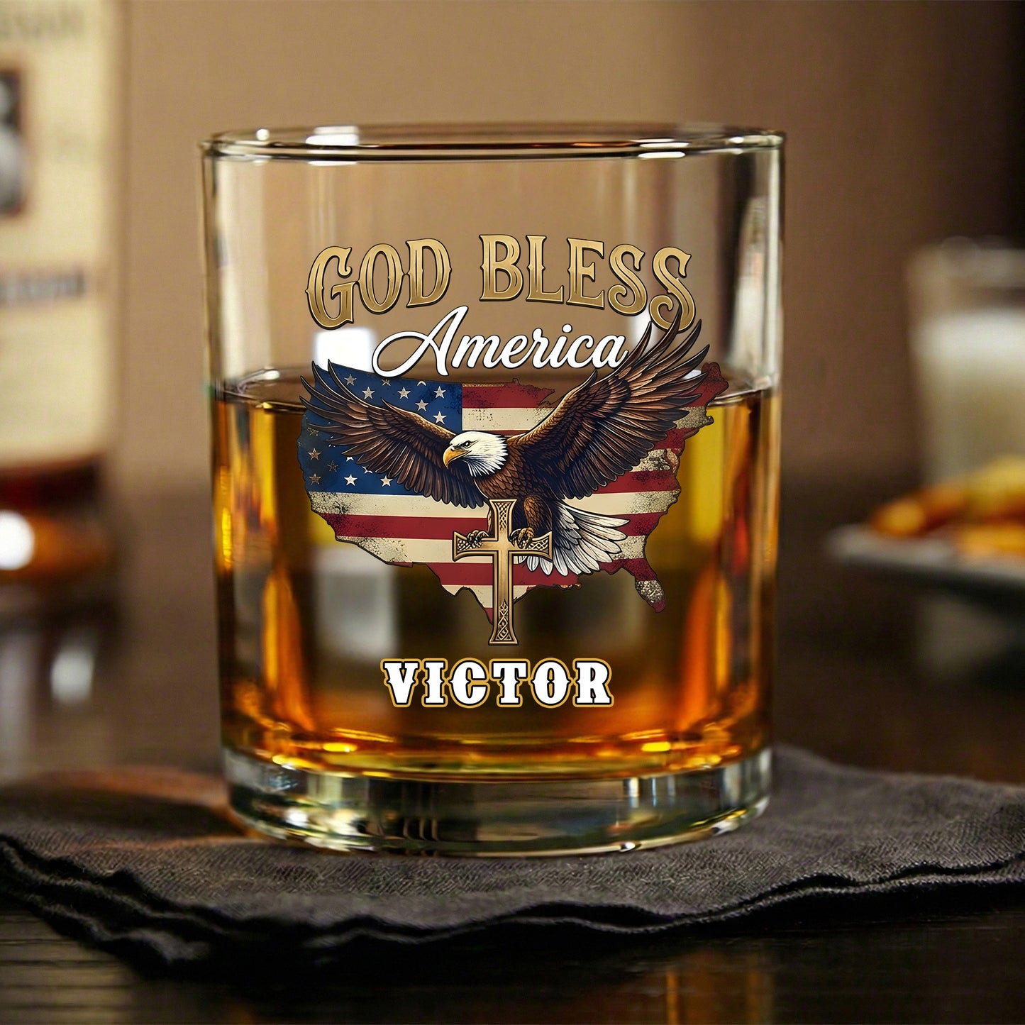 Patriotic 250th Anniversary God Bless America Eagle 1776–2026 Whiskey Glass